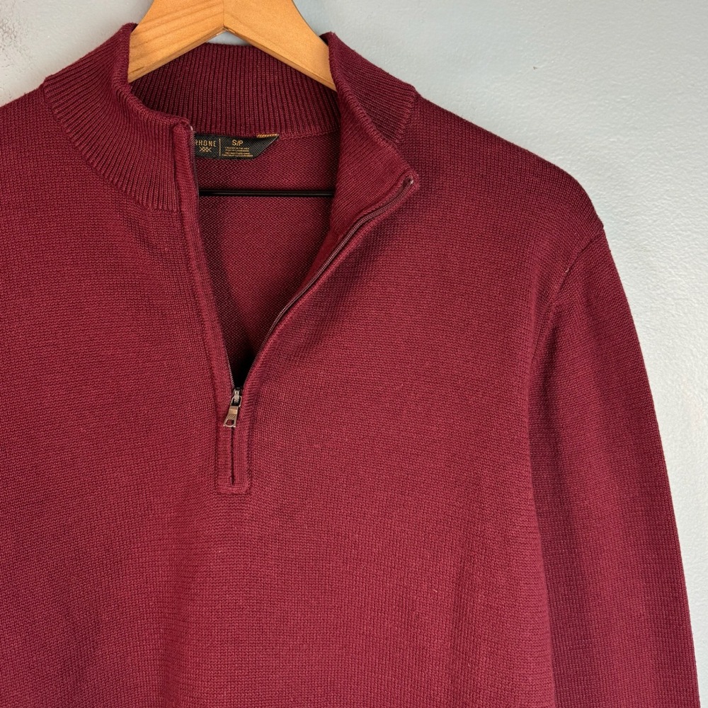 Rhone Mens Small Burgundy Red 1/4 Quarter Zip Knit Pullover Mock Neck Sweater
